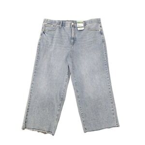 Terra & Sky Wide Leg Ankle Jeans 20W Plus Charlotte Wash Frayed Raw Hem Blue NWT